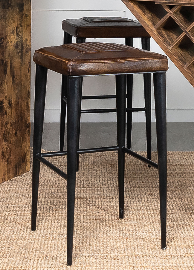 Alvaro Leather Upholstered Backless Bar Stool Antique Brown And Black Set Of 2