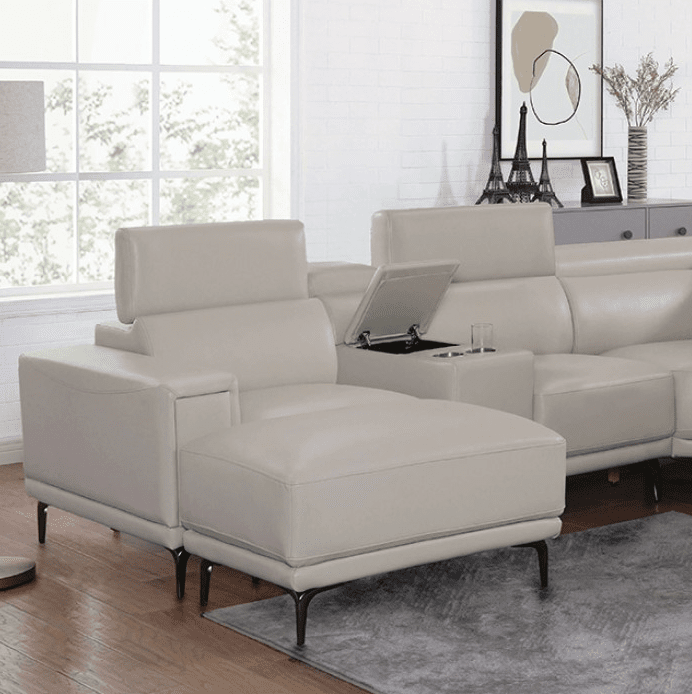 Brekstad Leatherette Sectional with Adjustable Headrests - Light Gray