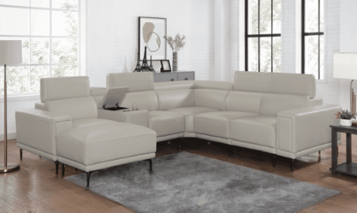 Brekstad Leatherette Sectional with Adjustable Headrests - Light Gray