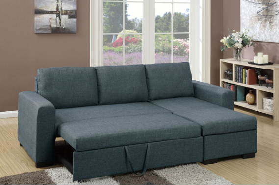 Tandy Modern Linen Convertible Sectional - Blue/Gray