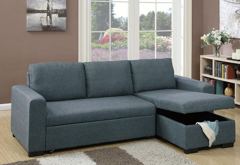 Tandy Modern Linen Convertible Sectional - Blue/Gray