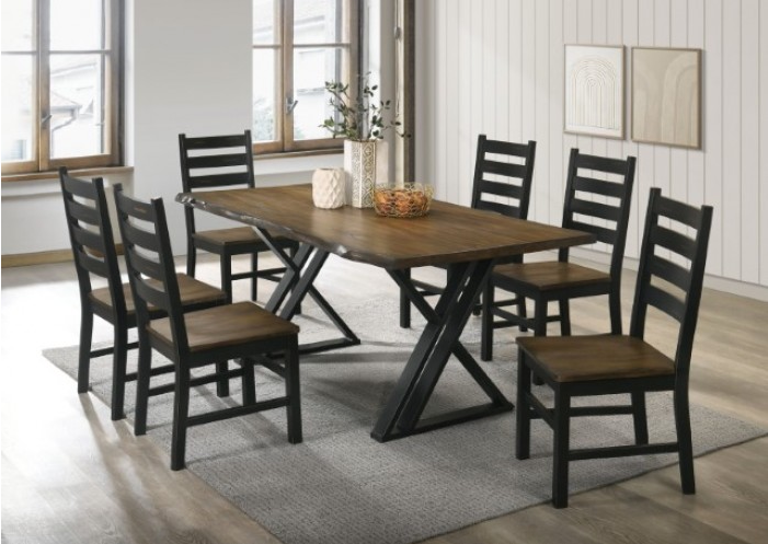 Barbary 7-Piece Industrial Live Edge Dining Set - Dark Oak