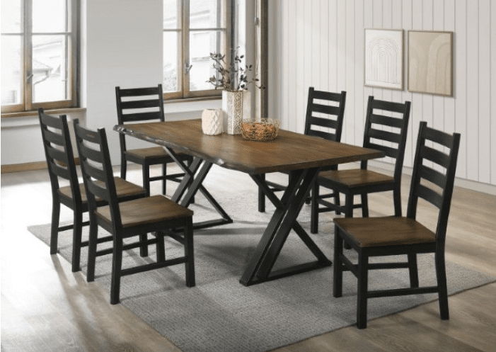 Barbary 6-Piece Industrial Live Edge Dining Set - Dark Oak