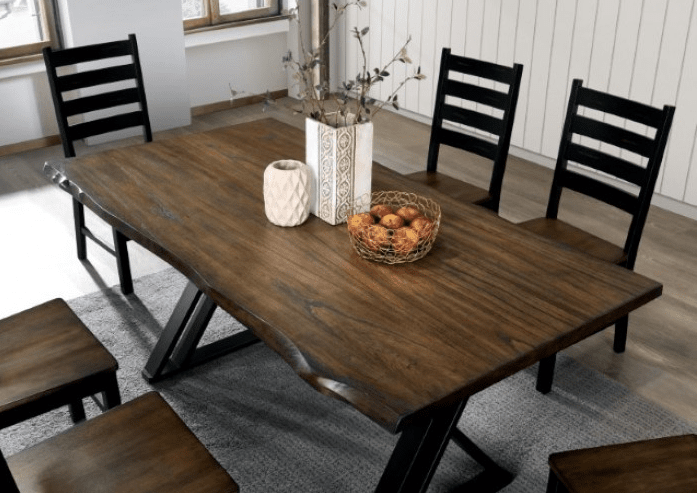 Barbary 6-Piece Industrial Live Edge Dining Set - Dark Oak