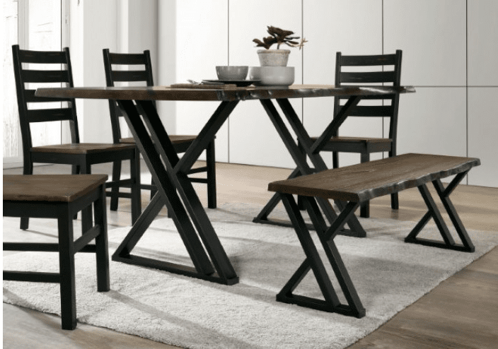 Barbary 6-Piece Industrial Live Edge Dining Set - Dark Oak