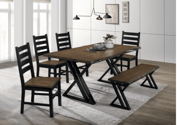 Barbary 6-Piece Industrial Live Edge Dining Set - Dark Oak