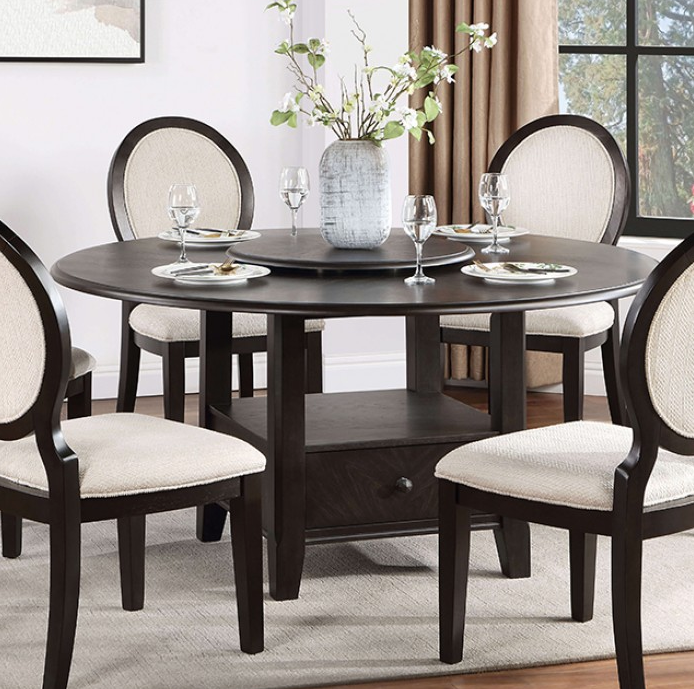 Newforte 5-Piece Dining Set with Lazy Susan - Espresso & Ivory