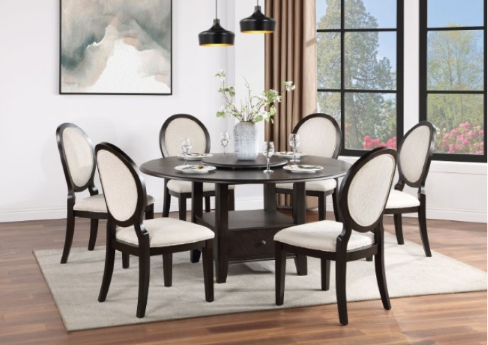 Newforte 5-Piece Dining Set with Lazy Susan - Espresso & Ivory