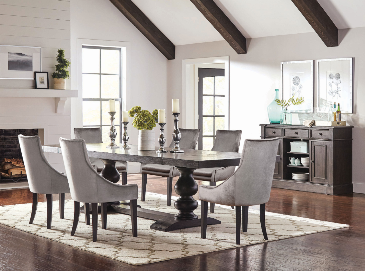 Phelps Rectangular Trestle Dining Set Antique Noir And Grey