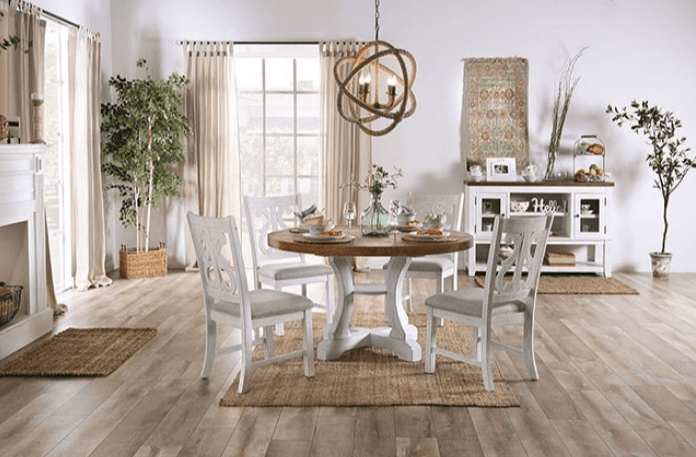 Auletta 5-Piece Farmhouse Dining Set in Distressed White & Oak