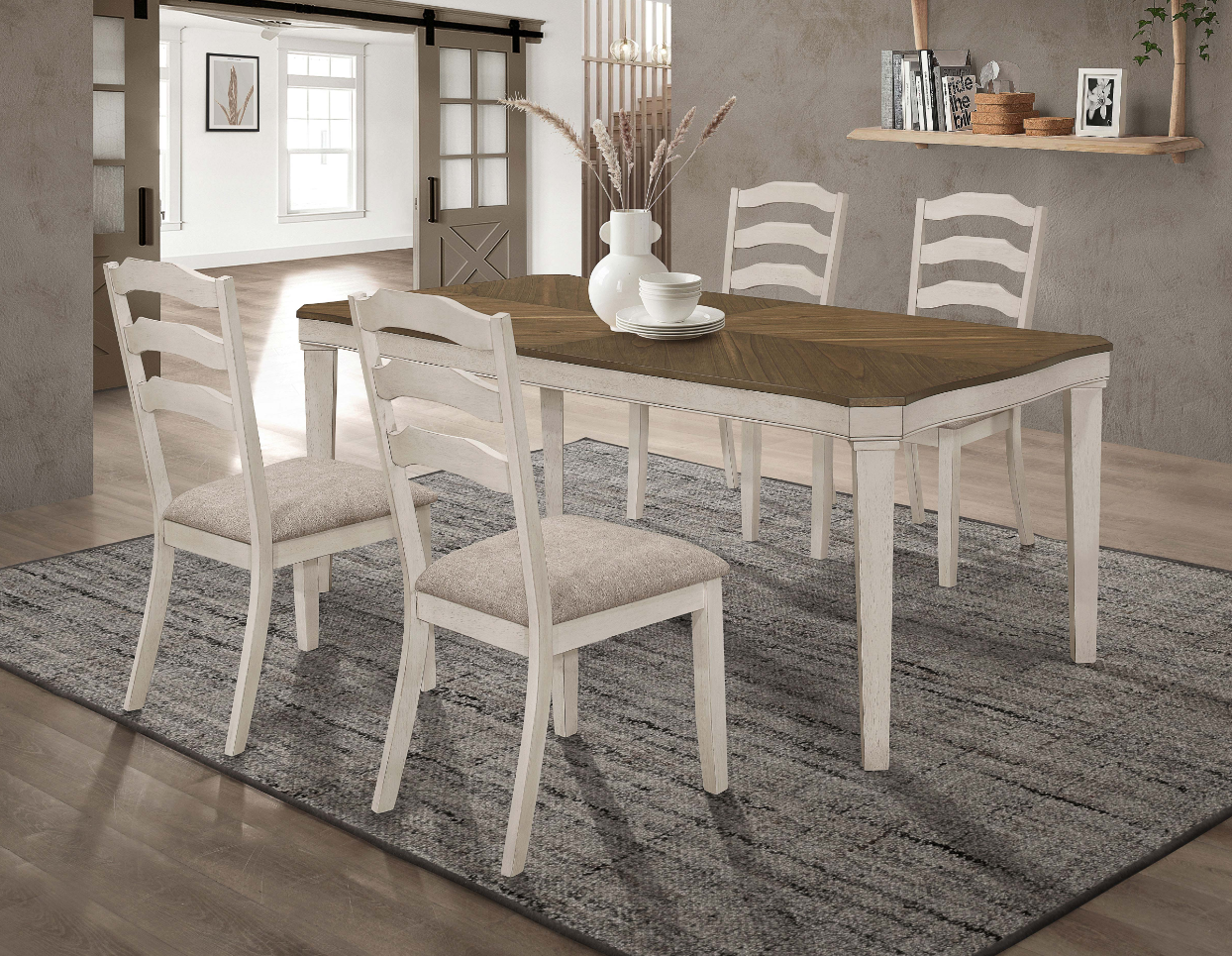 Ronnie 5-Piece Starburst Dining Table Set Khaki And Rustic Cream