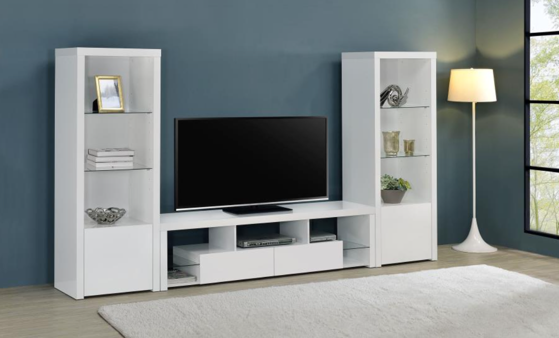 Jude 3-piece Entertainment Center With 71" TV Stand White High Gloss