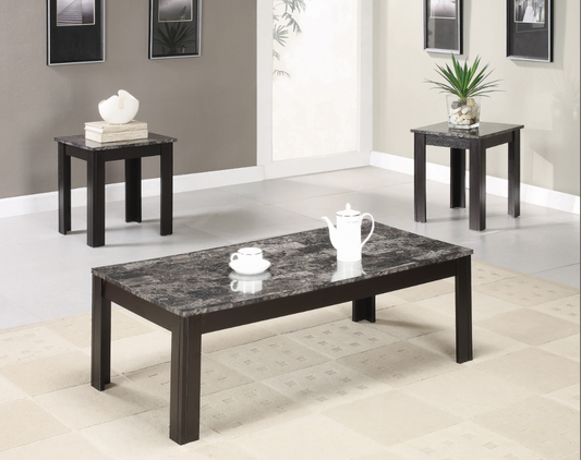 Rhodes 3-Piece Faux-Marble Top Occasional Table Set Black