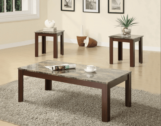 Rhodes 3-Piece Faux-Marble Top Occasional Table Set - Brown