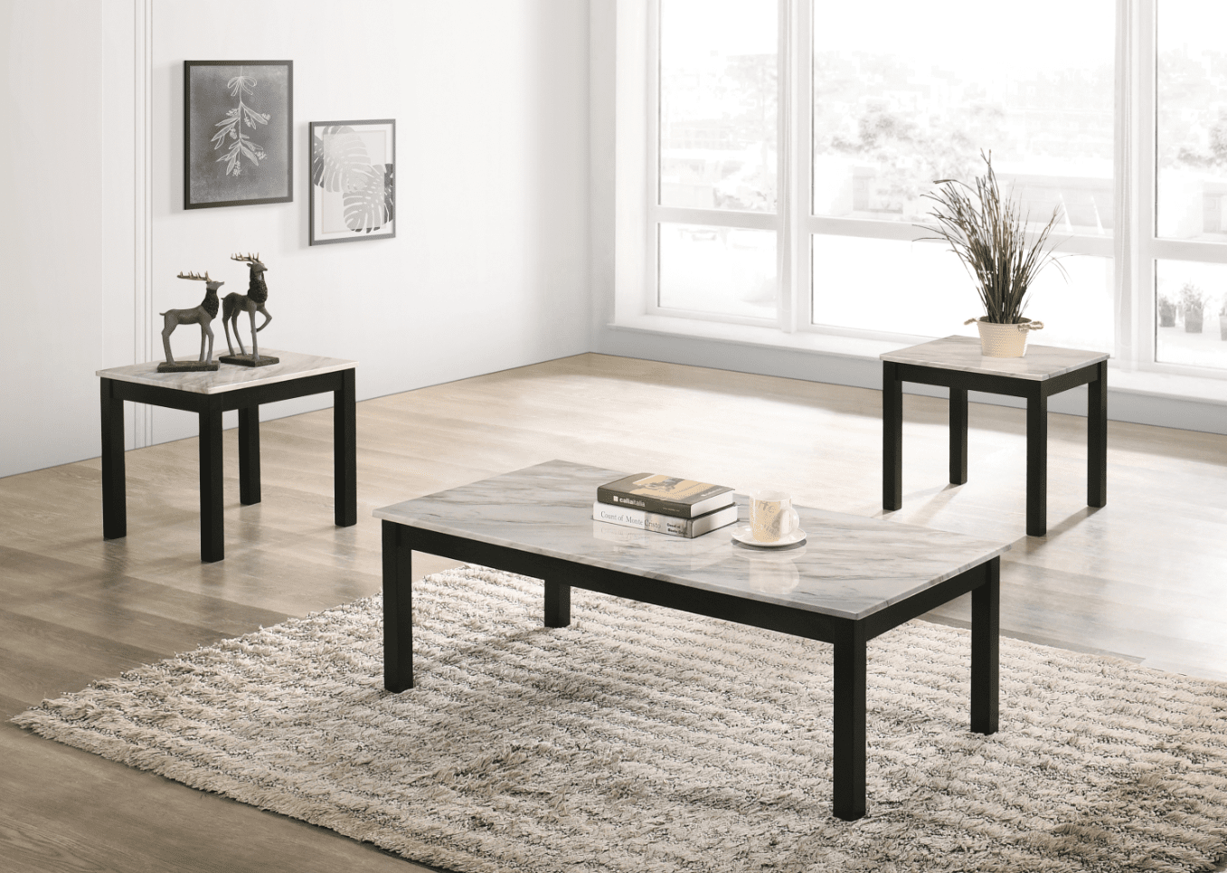 Bates Faux Marble 3-Piece Occasional Table Set White And Black