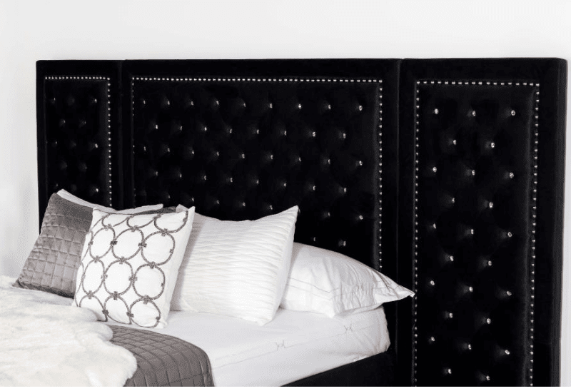 Hailey Upholstered Platform Queen Bed With Wall Panel Black