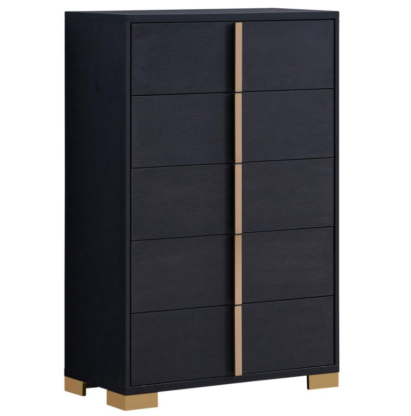 Marceline Collection 5-Drawer Chest - Black & Gold