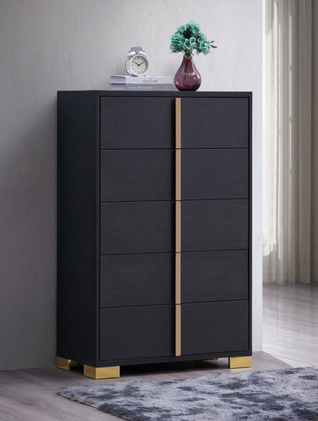 Marceline Collection 5-Drawer Chest - Black & Gold