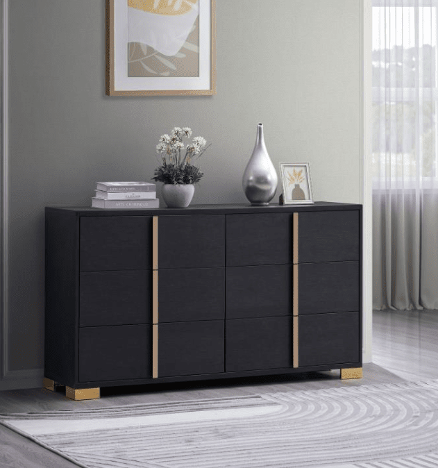 Marceline Collection 6-Drawer Dresser - Black & Gold