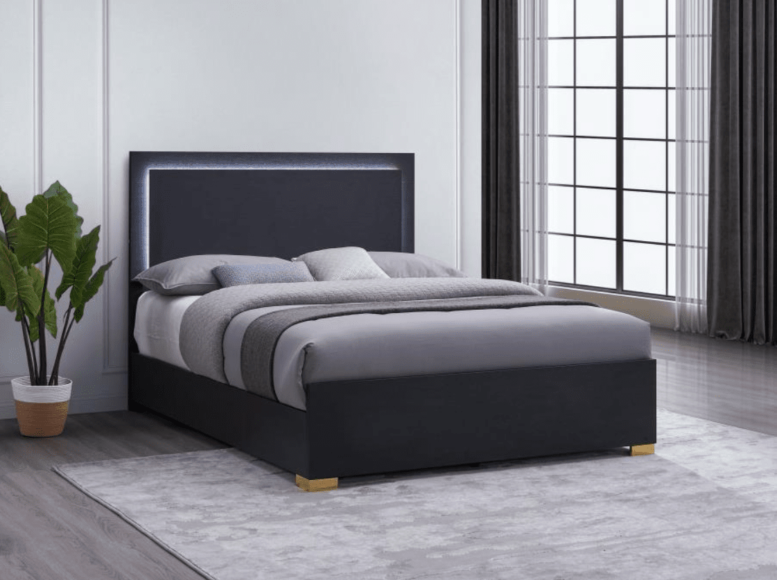 Marceline King Bed with LED Lighted Headboard - Black & Gold