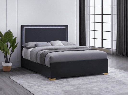 Marceline Full Bed with LED Lighted Headboard - Black & Gold