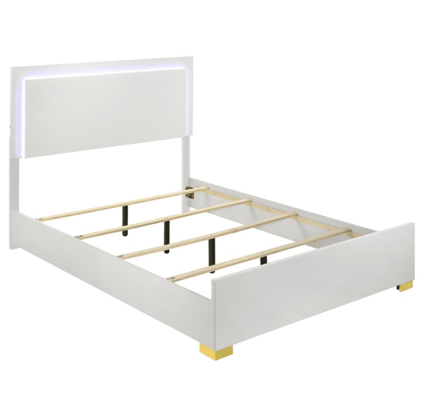 Marceline King Bed with LED Lighted Headboard - White & Gold