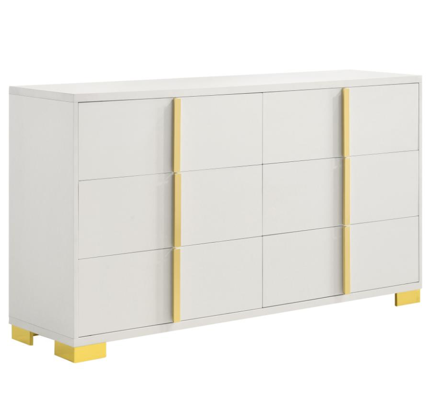 Marceline Collection 6-Drawer Dresser - White & Gold