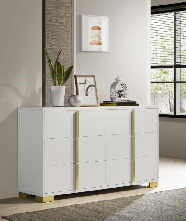 Marceline Collection 6-Drawer Dresser - White & Gold