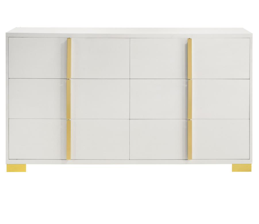 Marceline Collection 6-Drawer Dresser - White & Gold