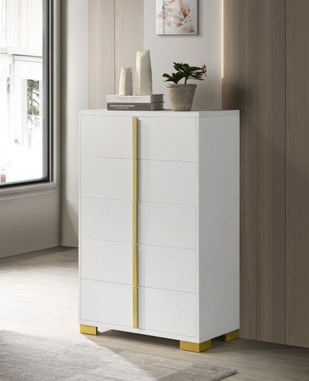 Marceline Collection 5-Drawer Chest - White & Gold