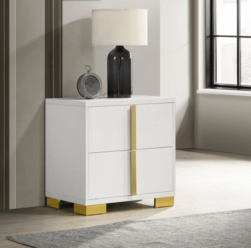 Marceline Collection 2-Drawer Nightststand - White & Gold