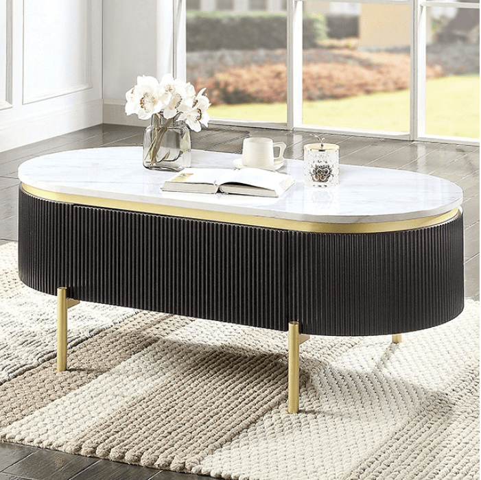 Koblenz Faux Marble End Table - Dark Walnut & Gold