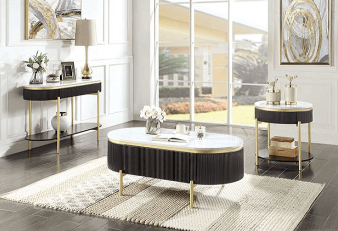 Koblenz Faux Marble End Table - Dark Walnut & Gold