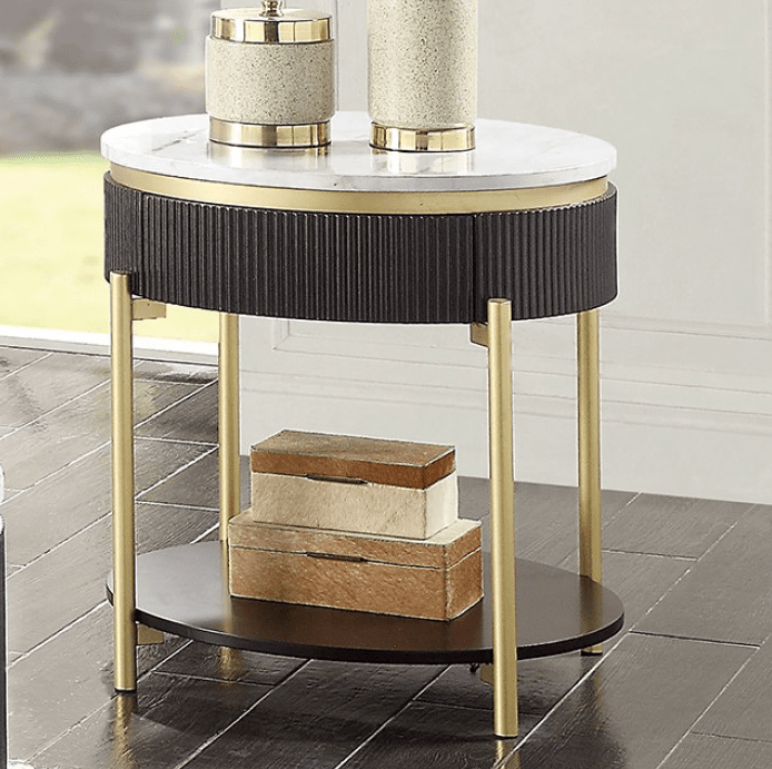 Koblenz Faux Marble End Table - Dark Walnut & Gold