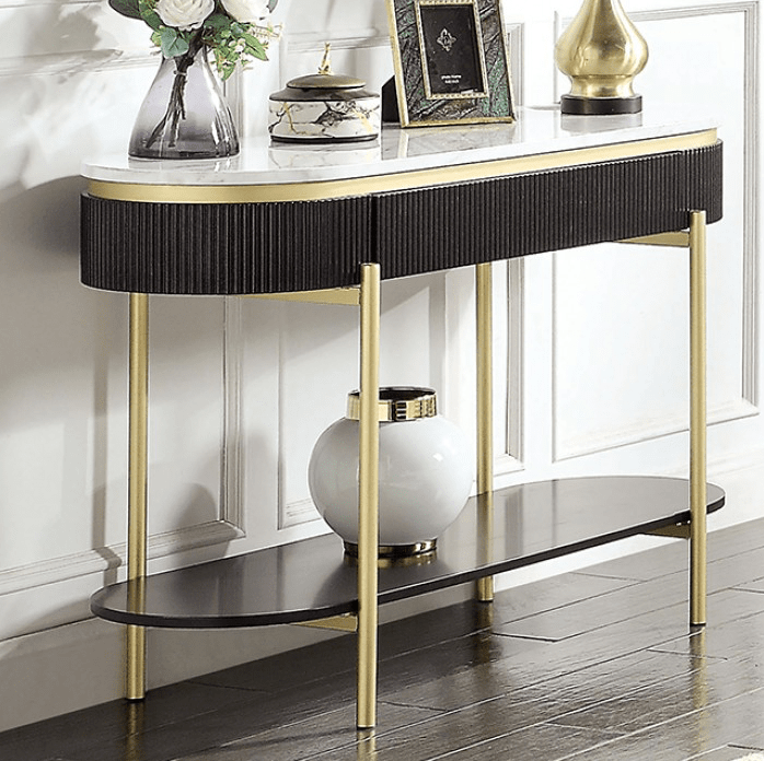 Koblenz Faux Marble End Table - Dark Walnut & Gold