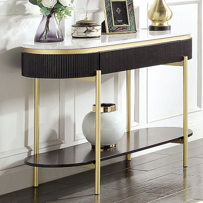 Koblenz Faux Marble Sofa Table - Dark Walnut & Gold