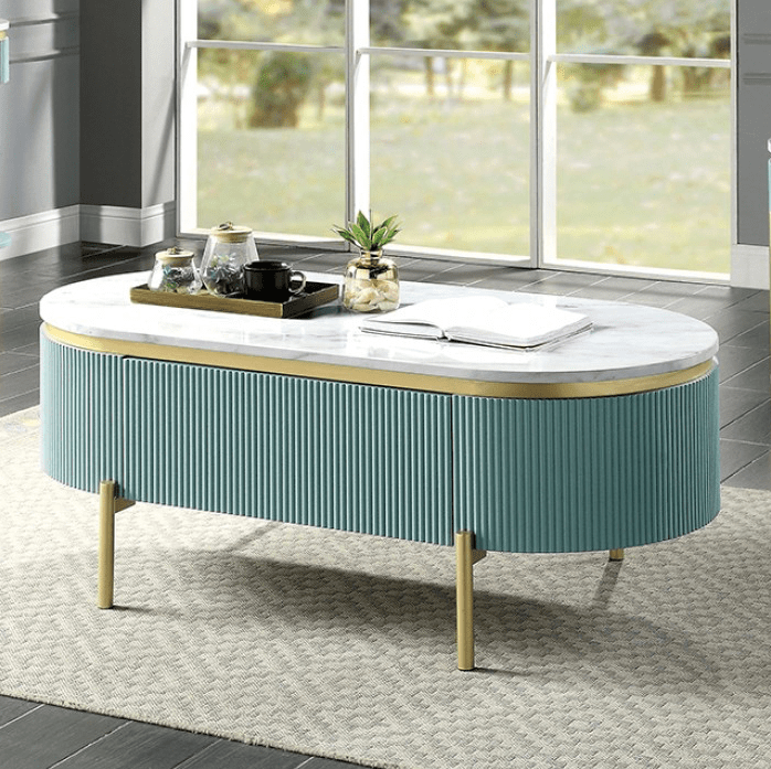 Koblenz Faux Marble Coffee Table - Light Teal & Gold