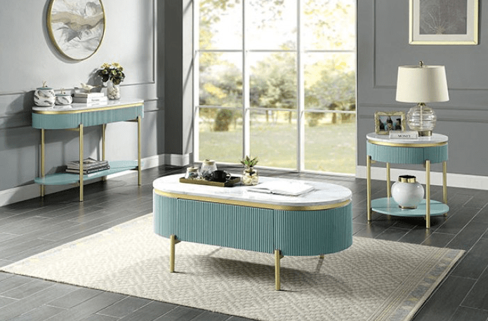 Koblenz Faux Marble Coffee Table - Light Teal & Gold