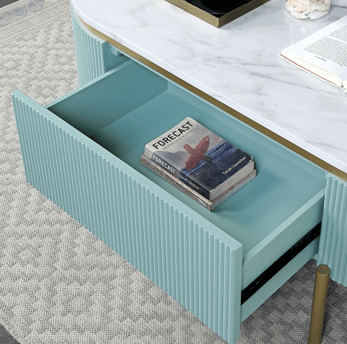 Koblenz Faux Marble Coffee Table - Light Teal & Gold