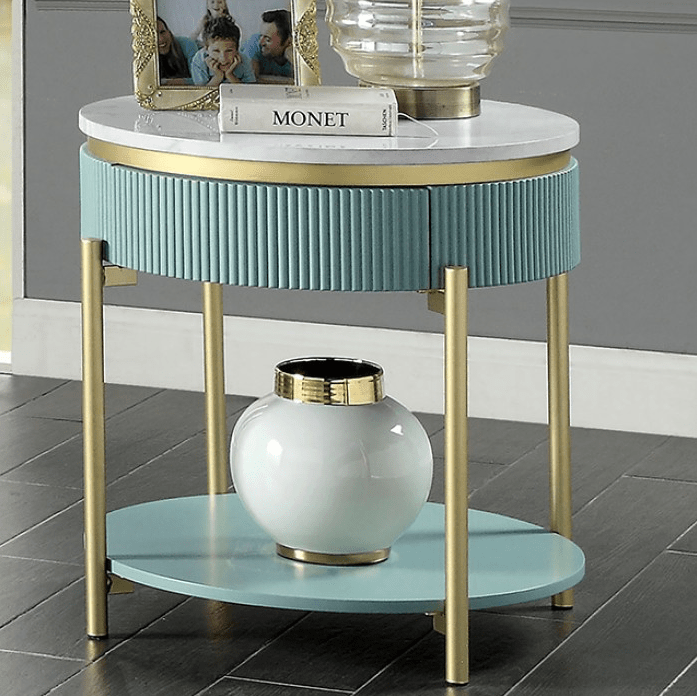 Koblenz Faux Marble Coffee Table - Light Teal & Gold