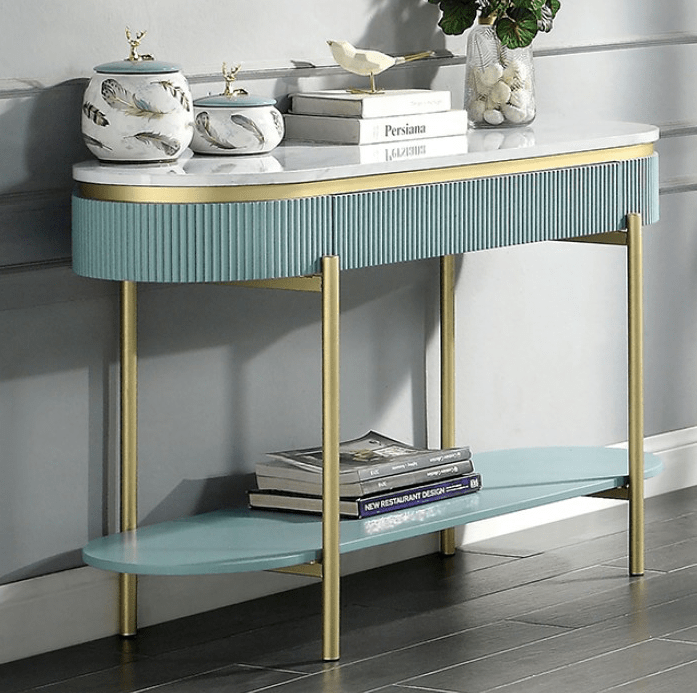 Koblenz Faux Marble Coffee Table - Light Teal & Gold