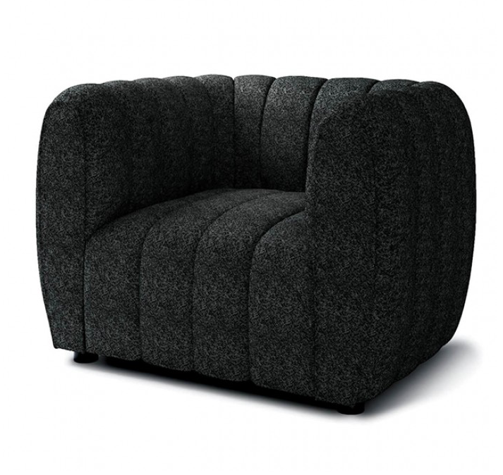 Aversa Contemporary Channel Tufted Sofa - Black Boucle