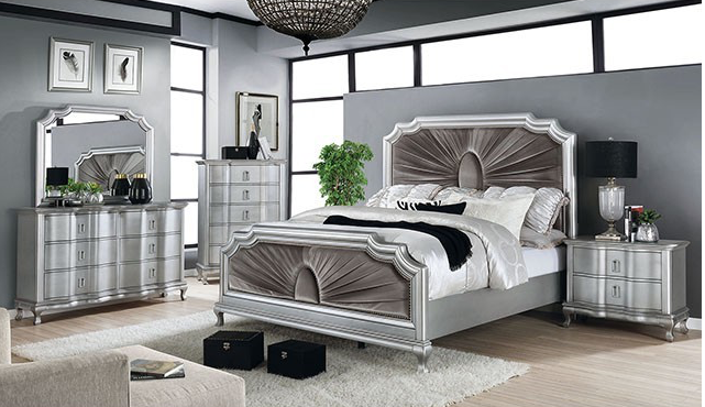 Aalok Glam Style King Bed in Warm Gray