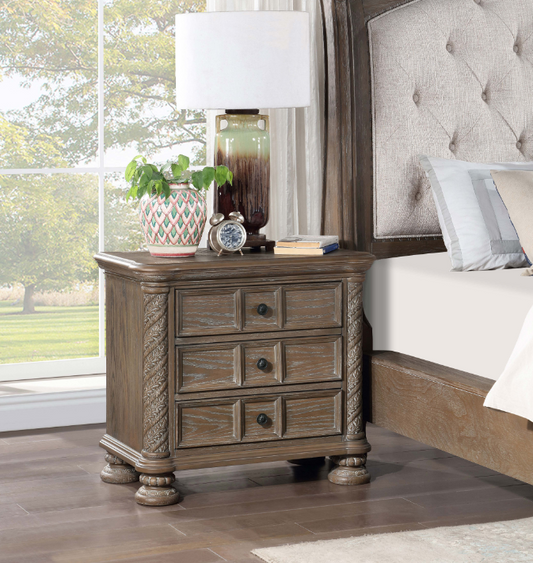 Emmett Traditional 3-Drawer Nightstand - Walnut