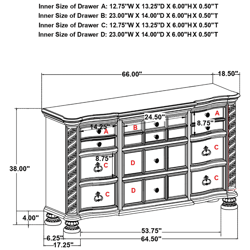 Emmett Traditional 9-Drawer Dresser - Walnut