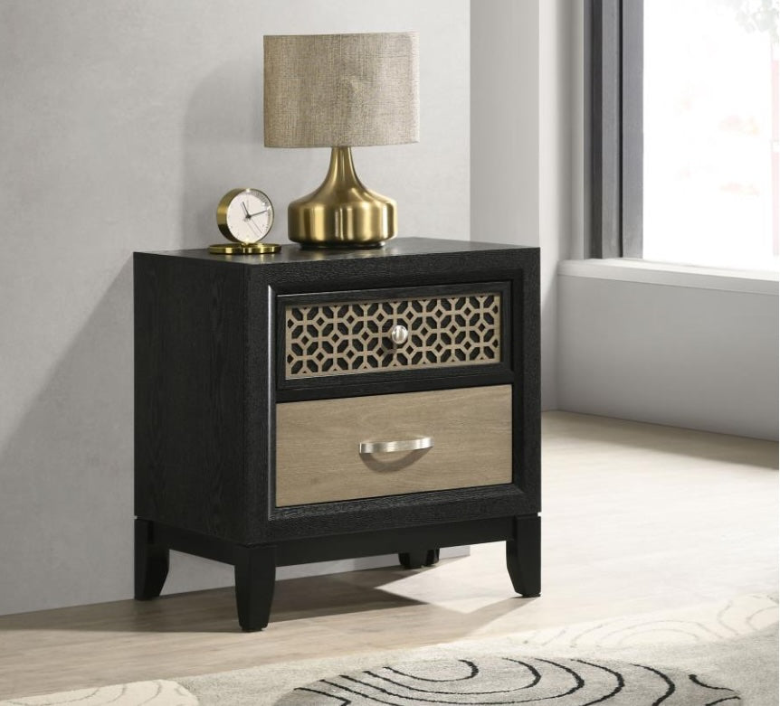 Valencia 2-Drawer Nightstand Light Brown And Black