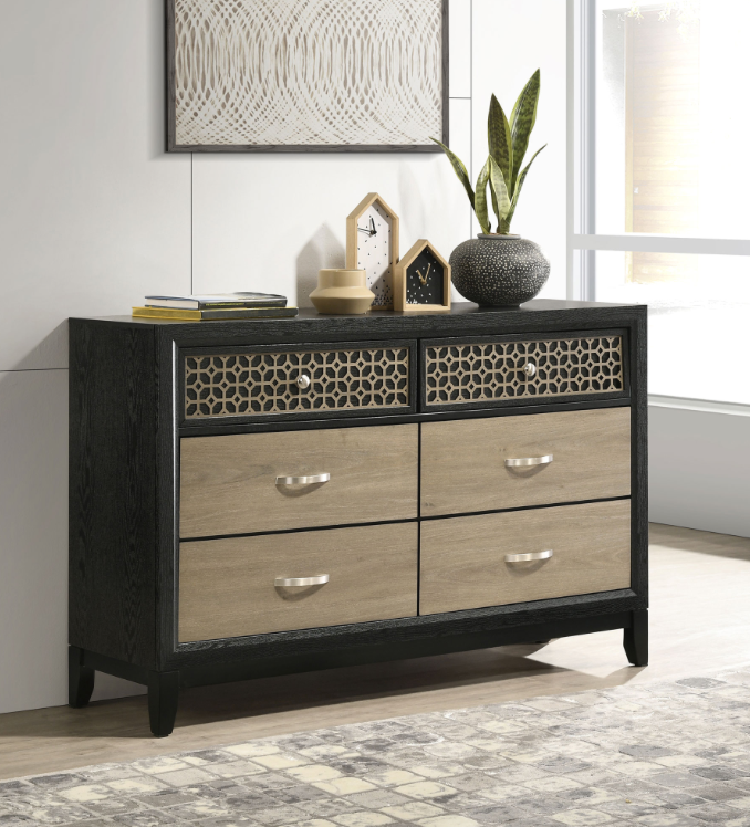 Valencia 6-Drawer Dresser Light Brown And Black