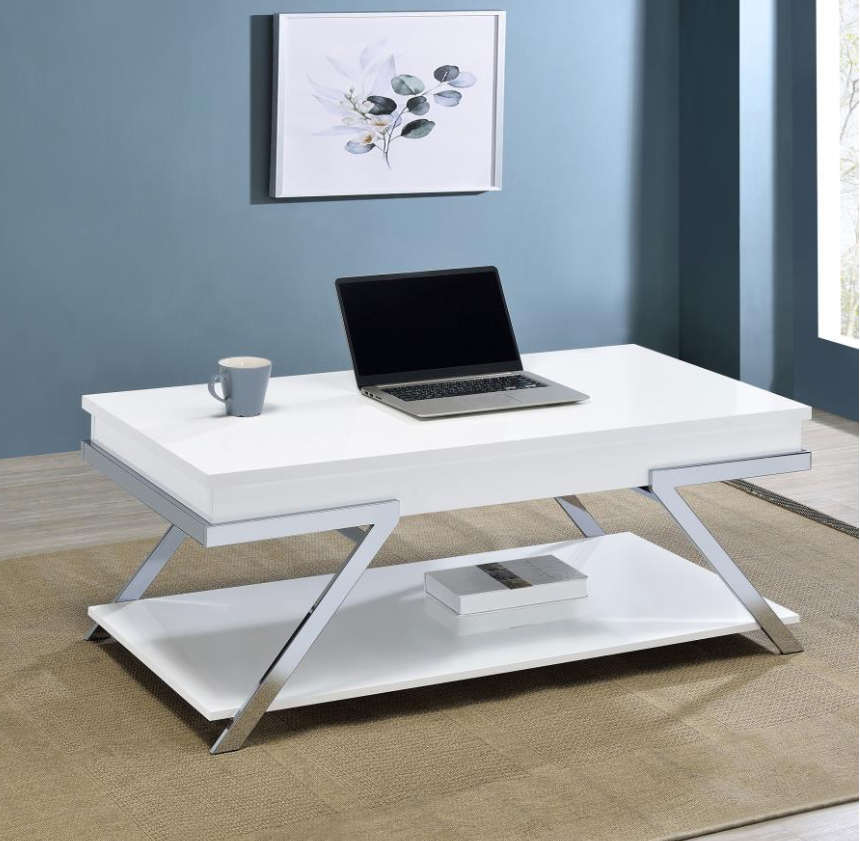 Marcia Wood Rectangular End Table White High Gloss And Chrome