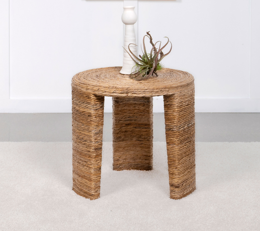 Artina Woven Rattan Round End Table Natural Brown