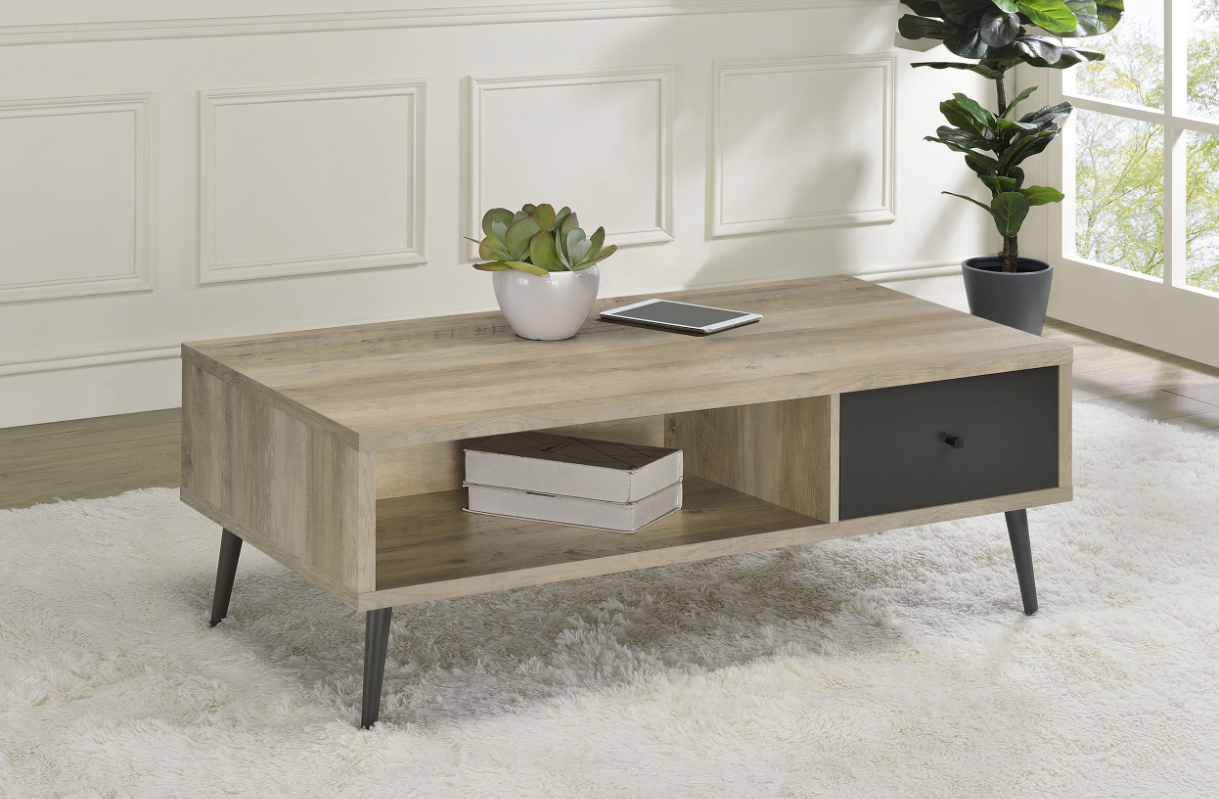 Welsh1-Drawer Coffee Table With Storage Shelf Antique Pine And Grey